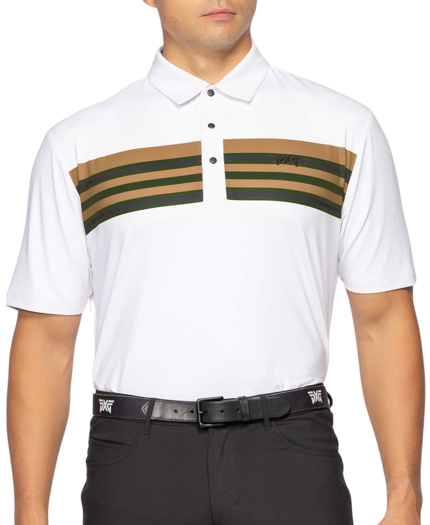 PXG Men's AF Retro Stripe Perforated White Polo