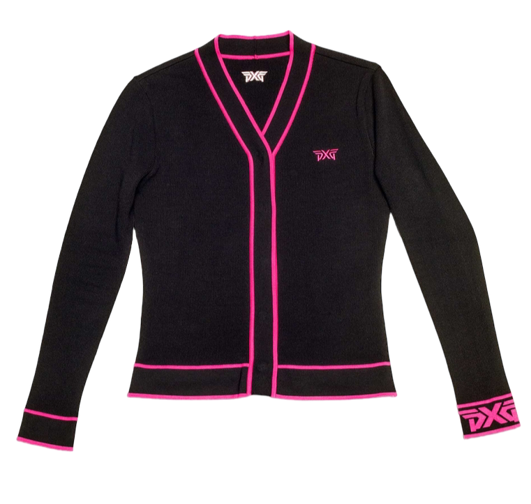 PXG Women's V Neck Pink/Black Cardigan