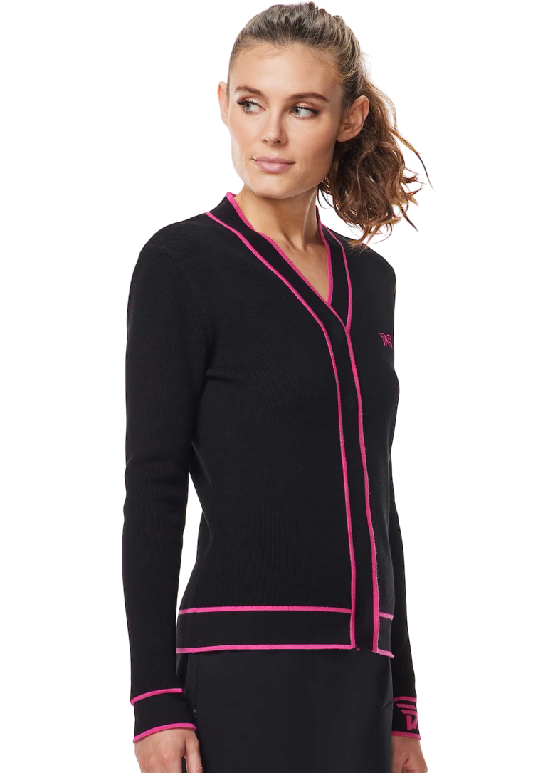 PXG Women's V Neck Pink/Black Cardigan