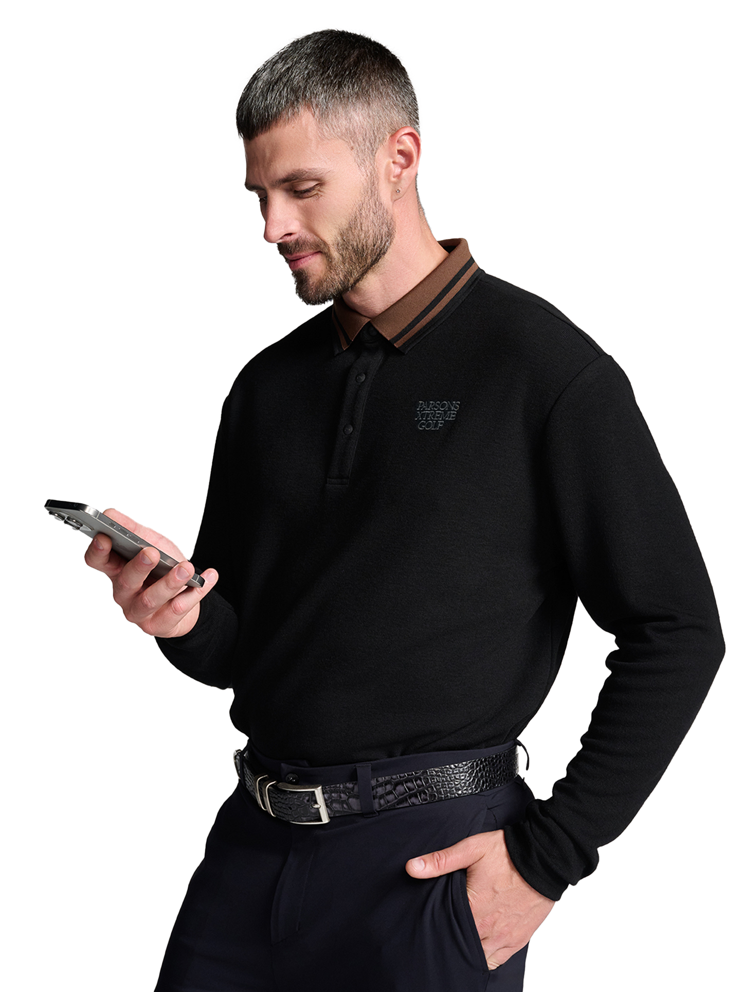 PXG Men's LS Plush Black Polo