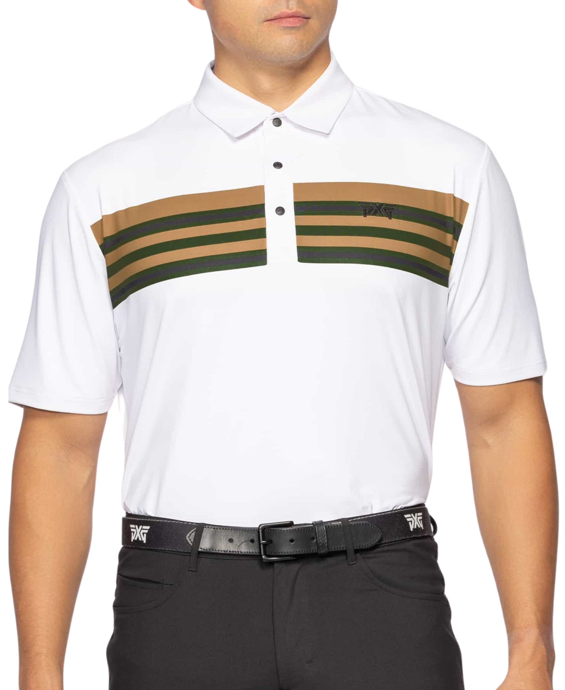 PXG Men's AF Retro Stripe Perforated White Polo