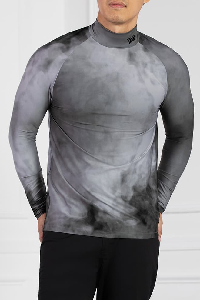 PXG Men's Smoking Print LS Gray Mock Neck