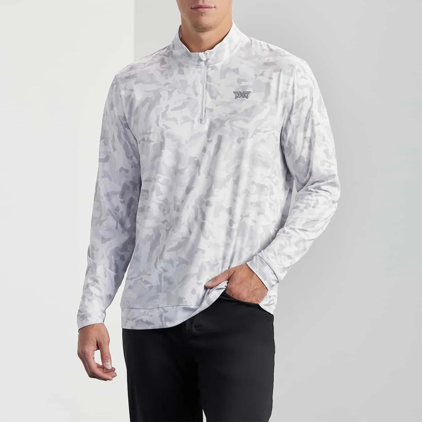 PXG Men's 1/4 Zip Essential FW Camo White Pullover