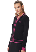 PXG Women's V Neck Pink/Black Cardigan