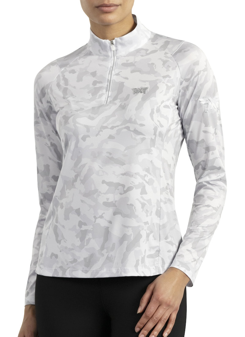 PXG Women's 1/4 Zip Essential FW Camo White Pullover