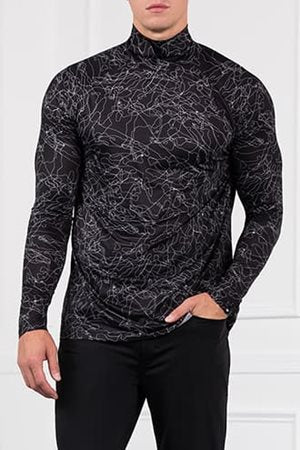 PXG Men's Outline Print LS Black Mock Neck