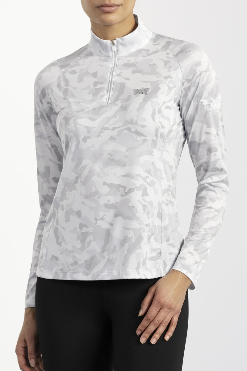 PXG Women's 1/4 Zip Essential FW Camo White Pullover