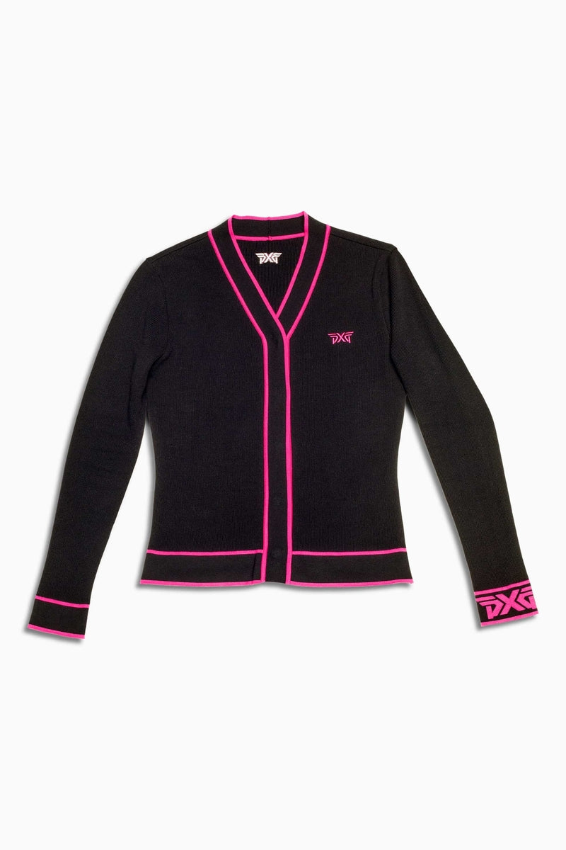 PXG Women's V Neck Pink/Black Cardigan