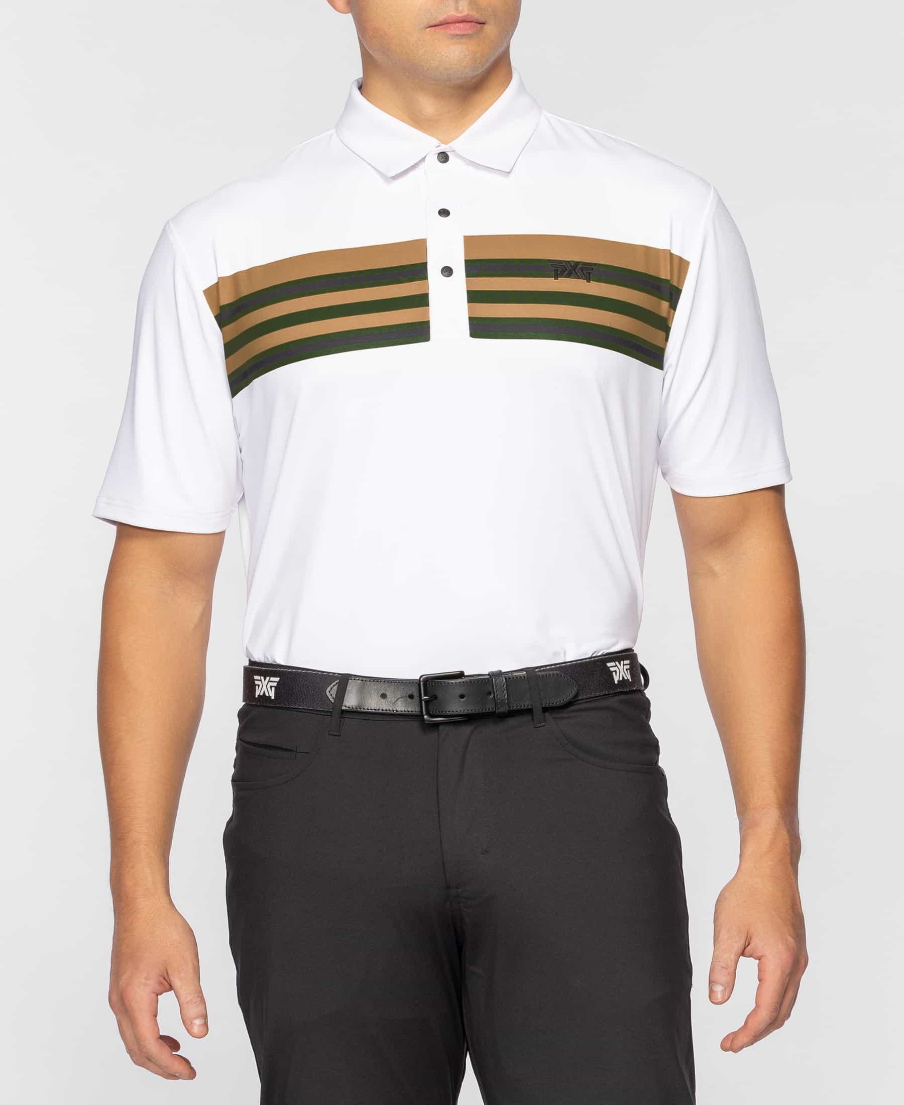 PXG Men's AF Retro Stripe Perforated White Polo